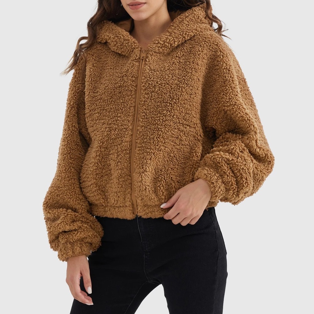 OROLAY Fleece Cropped Drop Shoulder Coat